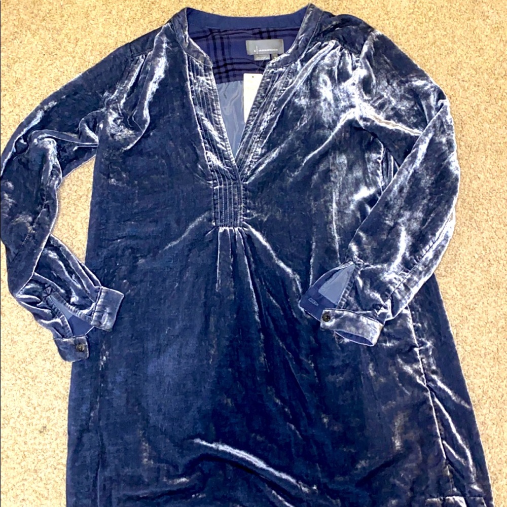 Anthropologie Velvet Blue Dress